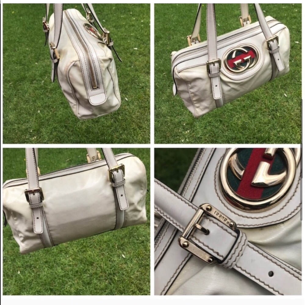 Gucci White Patent Leather Britt Boston Satchel Bag - Picture 6 of 8